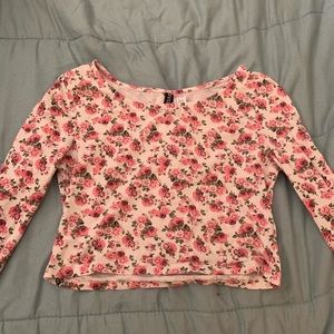 Flower Long Sleeve Crop Top